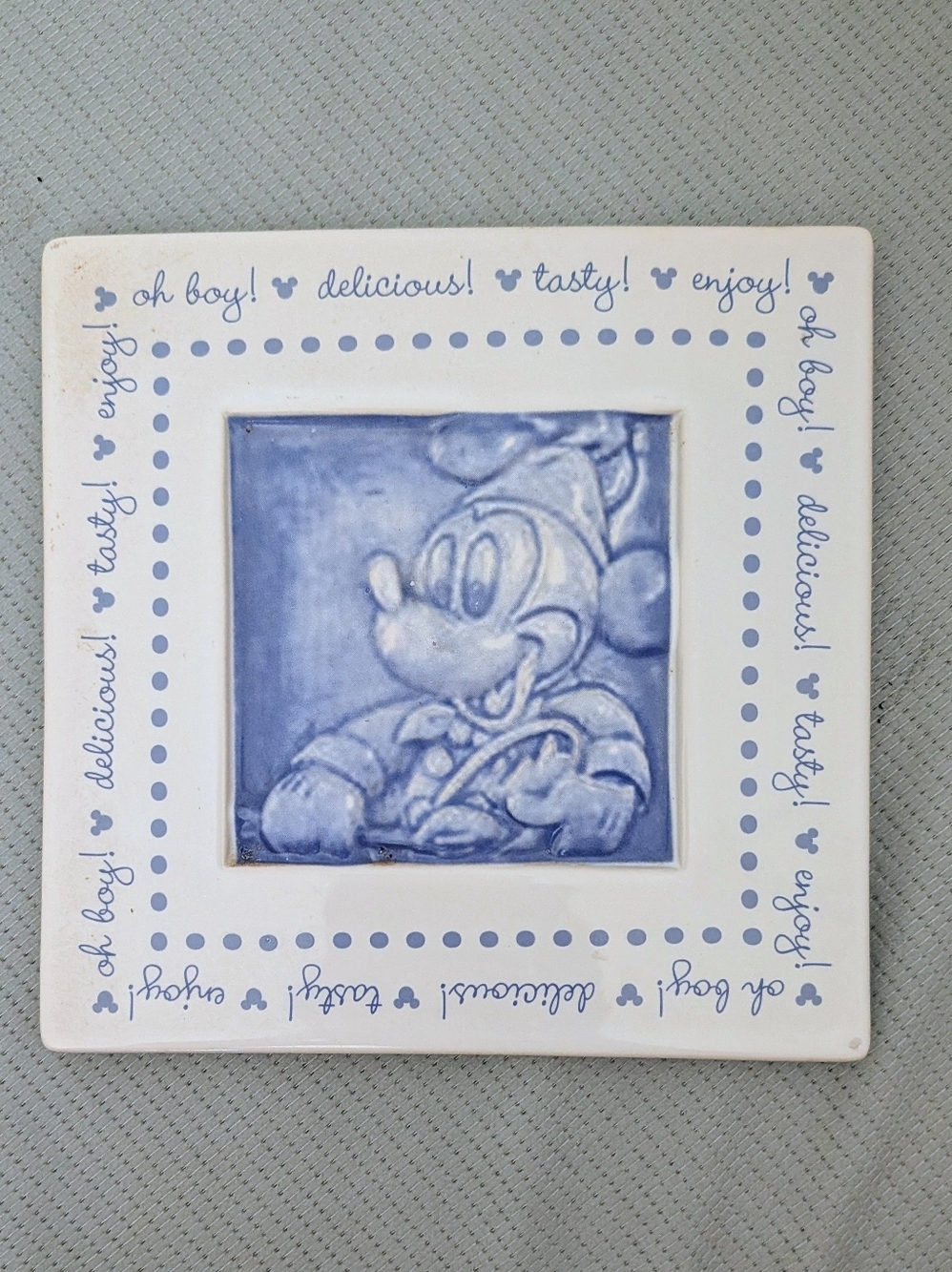 WALT DISNEY "Chef Mickey Mouse" White/Blue Ceramic Kitchen Trivet Tile